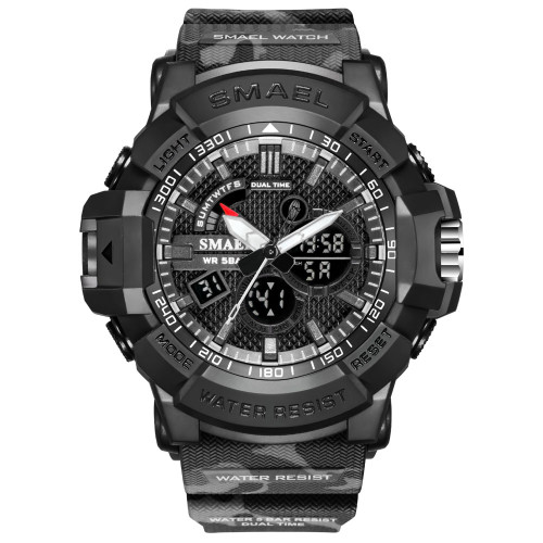 Мужские часы Smael 1809 Camo Black кварцевые водонепроницаемые камуфляж