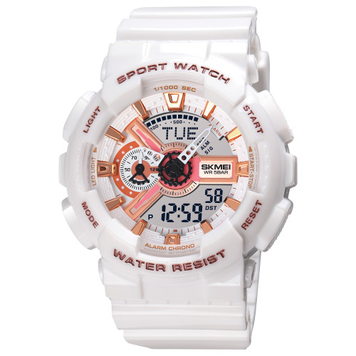 Женские спортивные часы Skmei 1834WT White-Gold с водозащитой 5 ATM