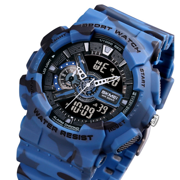 Мужские тактические часы Skmei 1688CMBU Camo Blue 5 ATM камуфляж