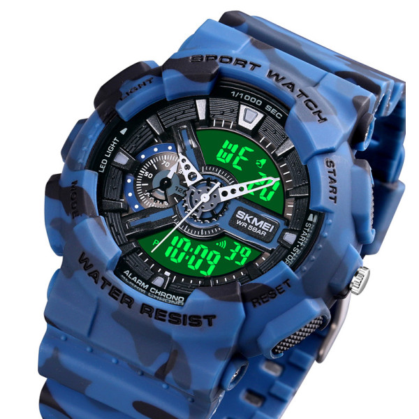 Мужские тактические часы Skmei 1688CMBU Camo Blue 5 ATM камуфляж