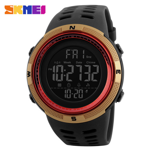 Мужские электронные спортивные часы Skmei 1251GDRD Black-Gold-Red 5 ATM