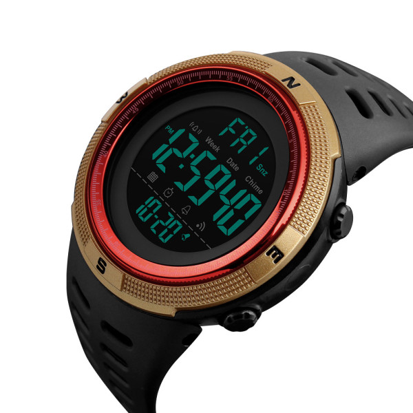Мужские электронные спортивные часы Skmei 1251GDRD Black-Gold-Red 5 ATM