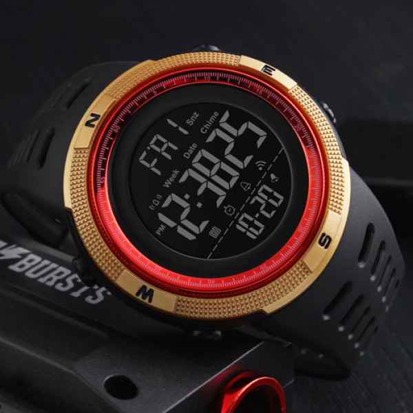 Мужские электронные спортивные часы Skmei 1251GDRD Black-Gold-Red 5 ATM