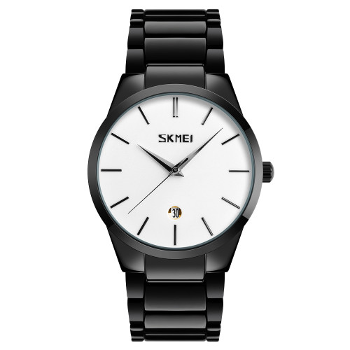 Чоловічий класичний годинник Skmei 9140BKWT Black-White з металевим браслетом