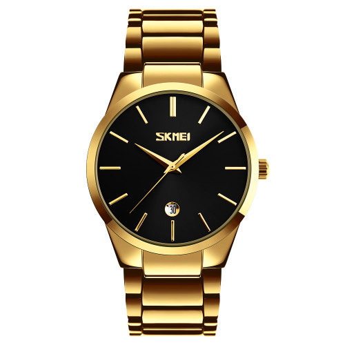 Чоловічий кварцовий годинник Skmei 9140GDBK Gold-Black з металевим браслетом
