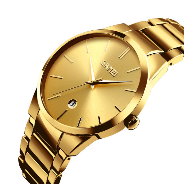 Мужские кварцевые часы Skmei 9140GD Gold с металлическим браслетом