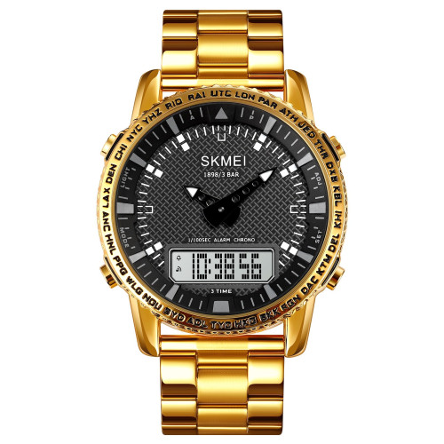 Мужские часы Skmei 1898GDWT Gold-White золотистые со стрелочно-электронным циферблатом