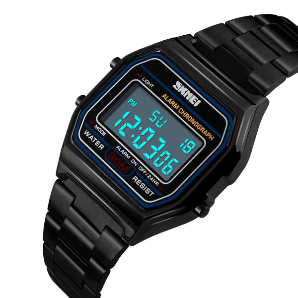 Електронний годинник Skmei 1123BK Black з металевим браслетом