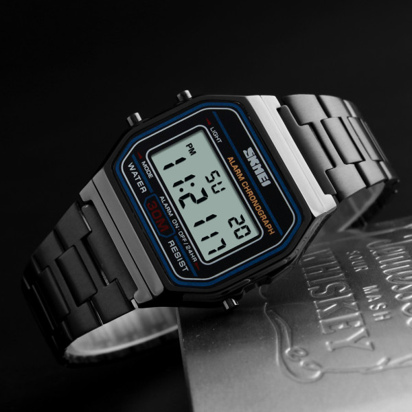 Електронний годинник Skmei 1123BK Black з металевим браслетом