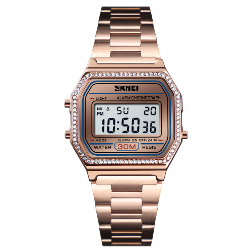 Женские часы Skmei 1474RG Rose Gold металлические электронные 3 ATM