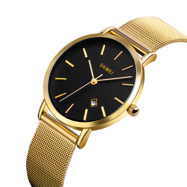 Жіночий годинник Skmei 1530GD Gold кварцовий золотистий із чорним циферблатом