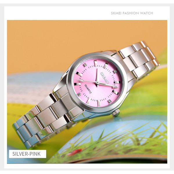 Жіночий кварцовий годинник Skmei 1620SIPK Silver-Pink з металевим браслетом