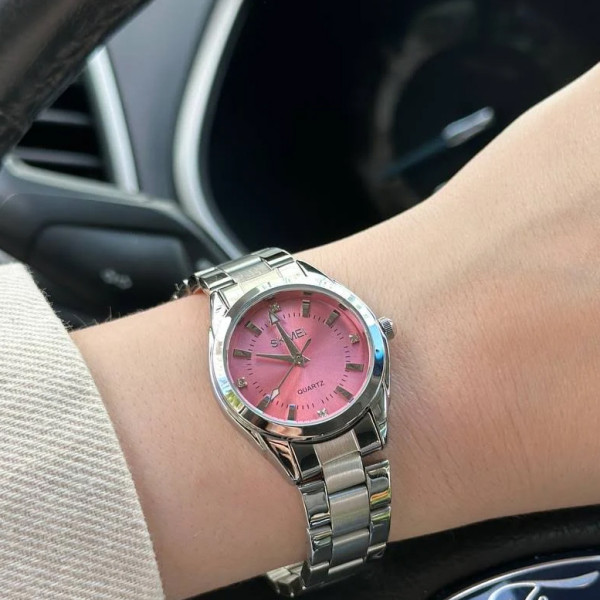 Жіночий кварцовий годинник Skmei 1620SIPK Silver-Pink з металевим браслетом