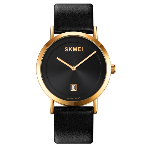 Жіночий годинник Skmei 1907GD Gold зі шкіряним ремінцем та мінеральним склом