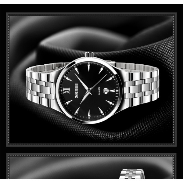 Мужские кварцевые часы Skmei 9071BK-B Black Man со стальным браслетом