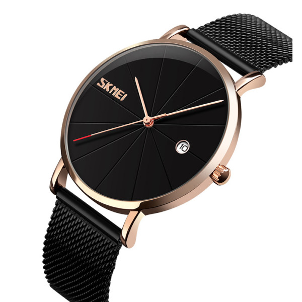 Мужские часы Skmei 9183RGBK Black-Rose Gold кварцевые на металлическом браслете