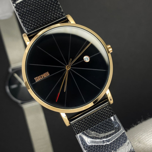 Мужские часы Skmei 9183RGBK Black-Rose Gold кварцевые на металлическом браслете