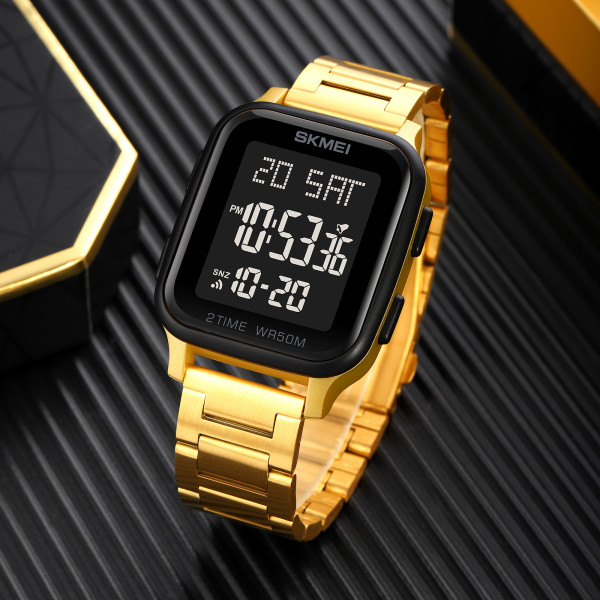 Електронний годинник Skmei 1859GD Gold із золотистим металевим браслетом 5 ATM