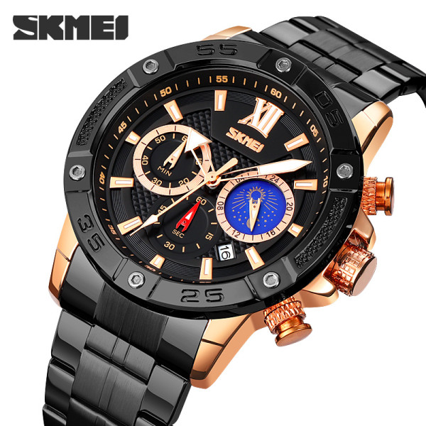 Мужские кварцевые часы Skmei 9235RG Rose Gold с хронографом