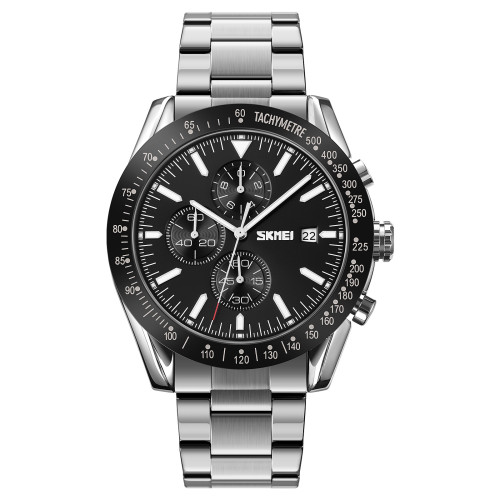 Чоловічий кварцовий годинник Skmei 9253SIBK Silver-Black з хронографом