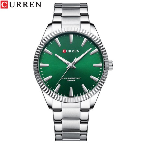 Мужские кварцевые часы Curren 8425 Silver-Green со стальным браслетом