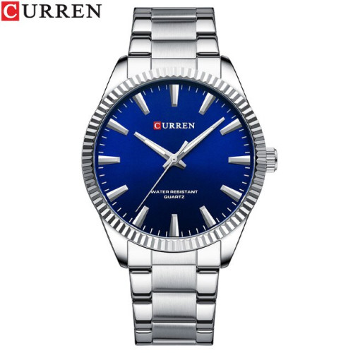 Чоловічий кварцовий годинник Curren 8425 Silver-Blue зі сталевим браслетом