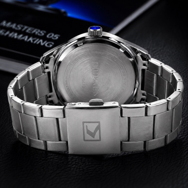 Мужские кварцевые часы Curren 8425 Silver-Blue со стальным браслетом