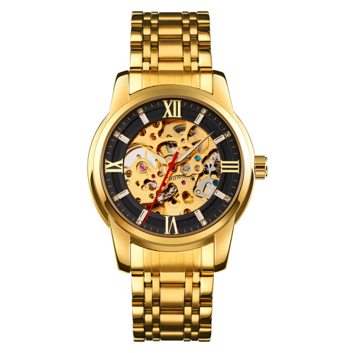 Чоловічий механічний годинник Skmei 9222GDBK Gold-Black з автопідзаводом