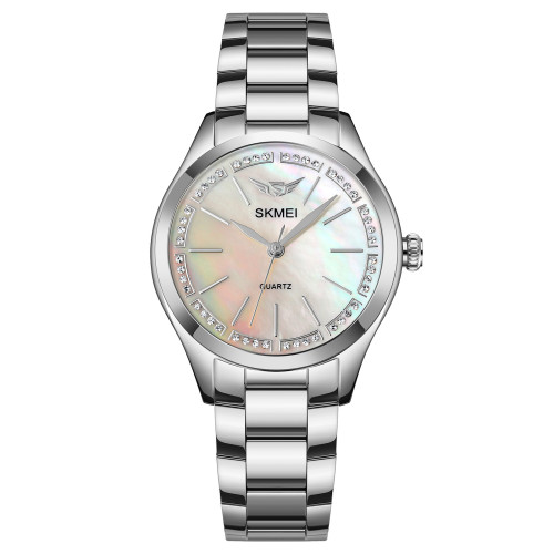 Женские классические часы Skmei 1964SIWT Silver-White с металлическим браслетом