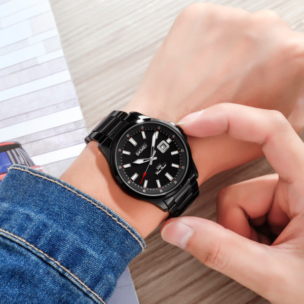 Чоловічий годинник Skmei 1654BK Black кварцовий з металевим браслетом