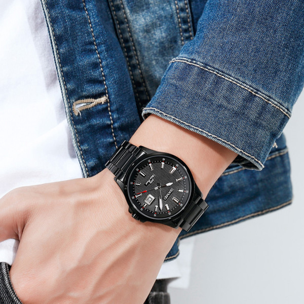 Чоловічий годинник Skmei 1654BK Black кварцовий з металевим браслетом