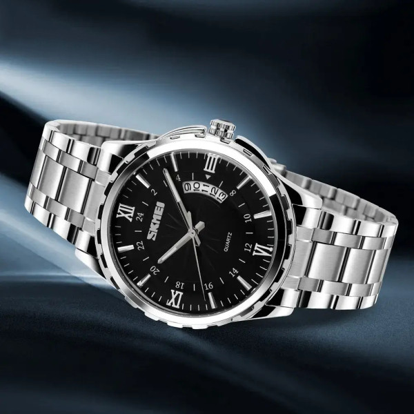 Мужские часы Skmei 9069SIBK Silver-Black кварцевые металлические