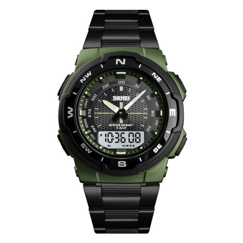 Чоловічий тактичний годинник Skmei 1370AG Army Green з металевим браслетом