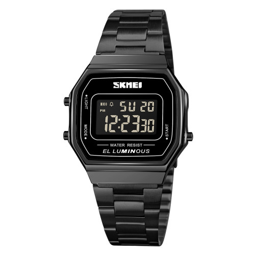 Чоловічий електронний годинник Skmei 1647BK Black з металевим браслетом