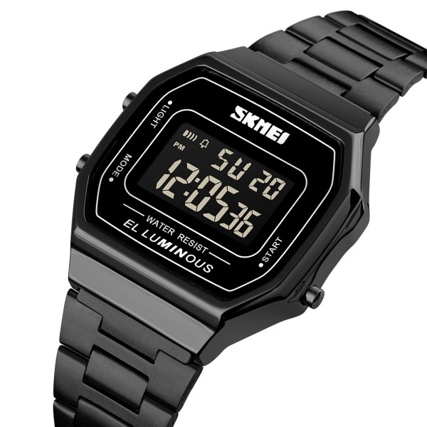 Мужские электронные часы Skmei 1647BK Black с металлическим браслетом