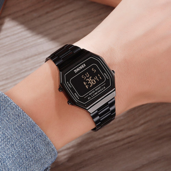 Мужские электронные часы Skmei 1647BK Black с металлическим браслетом