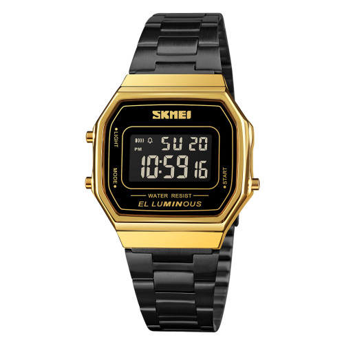 Чоловічий електронний годинник Skmei 1647GDBK Gold-Black з металевим браслетом