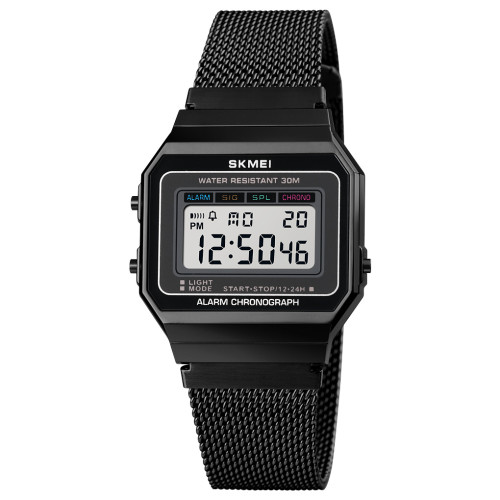Мужские электронные часы Skmei 1660BK Black с металлическим браслетом