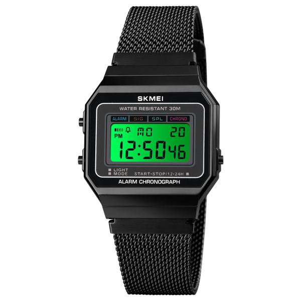 Мужские электронные часы Skmei 1660BK Black с металлическим браслетом