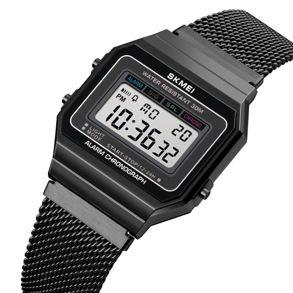 Мужские электронные часы Skmei 1660BK Black с металлическим браслетом