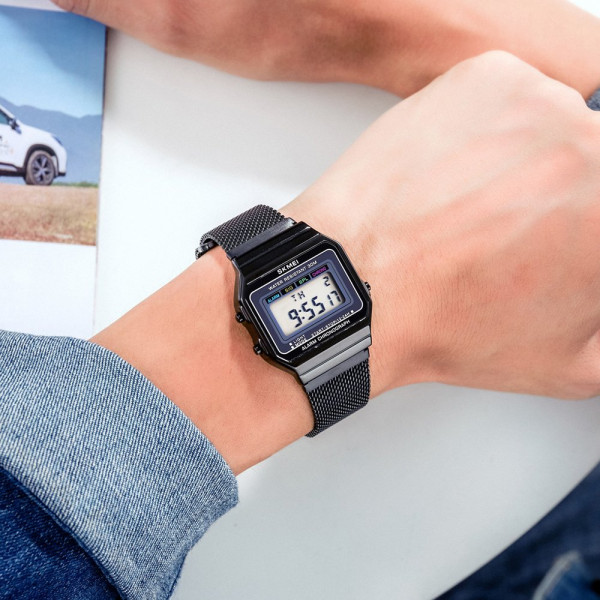 Мужские электронные часы Skmei 1660BK Black с металлическим браслетом
