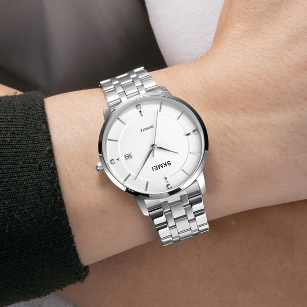 Мужские классические часы Skmei 1801SSI Silver с металлическим браслетом