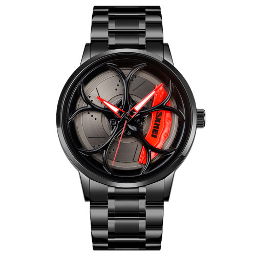 Чоловічий кварцовий годинник Skmei 1990B Black-Red з металевим браслетом