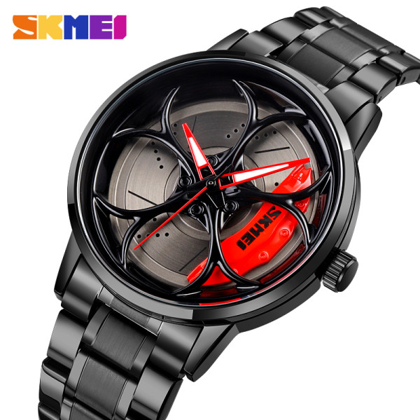 Чоловічий кварцовий годинник Skmei 1990B Black-Red з металевим браслетом