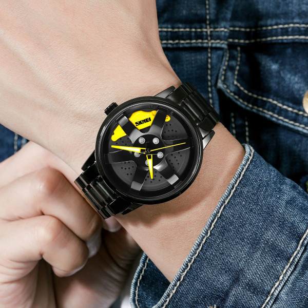 Мужские кварцевые часы Skmei 1824YL Yellow с металлическим браслетом