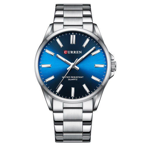 Чоловічий кварцовий годинник Curren 9090 Silver-Blue зі сталевим браслетом
