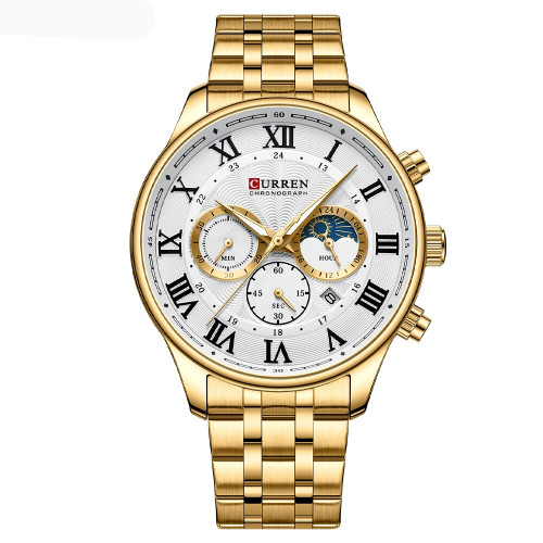 Чоловічий кварцовий годинник Curren 8427 Gold-White із хронографом