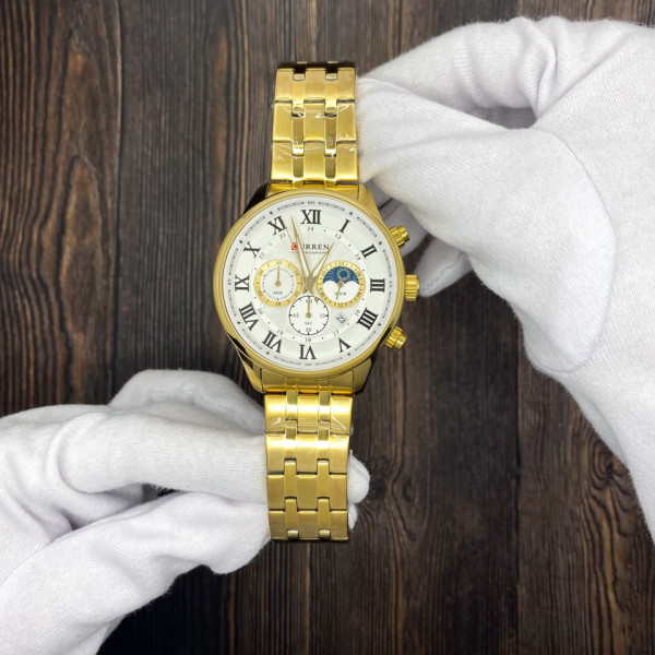 Мужские кварцевые часы Curren 8427 Gold-White с хронографом
