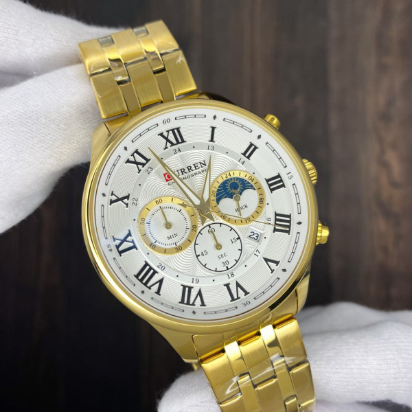 Мужские кварцевые часы Curren 8427 Gold-White с хронографом