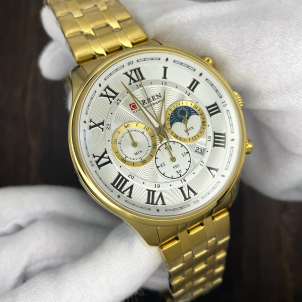 Мужские кварцевые часы Curren 8427 Gold-White с хронографом